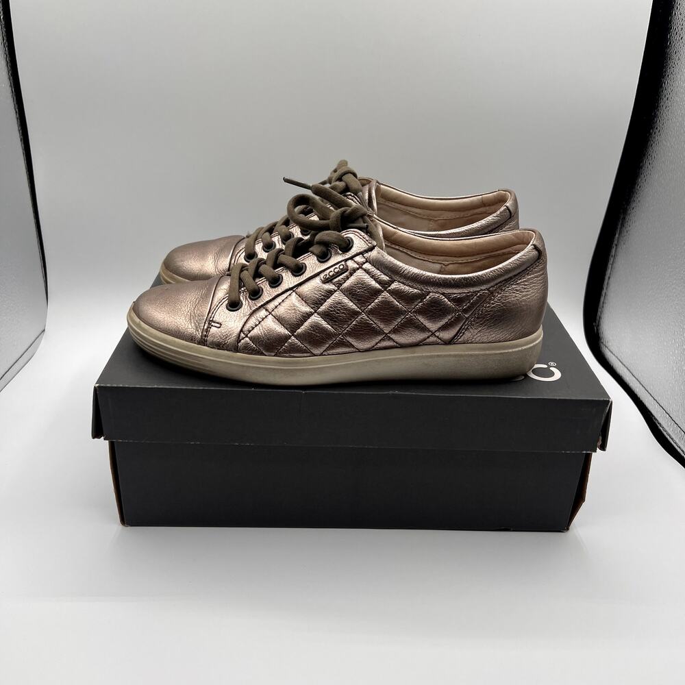 ECCO Soft 7 Quilted Womens Sneakers in Mettalic Pewter Color